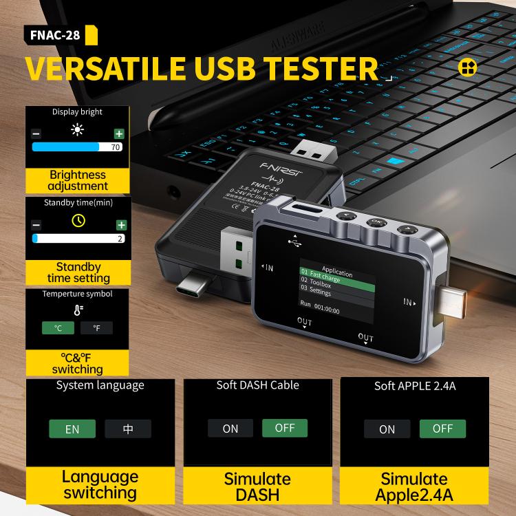 جهاز اختبار مراقبة تموج متعدد الوظائف FNIRSI FNAC-28 من النوع C وUSB، درجة احترافية، FNAC-28