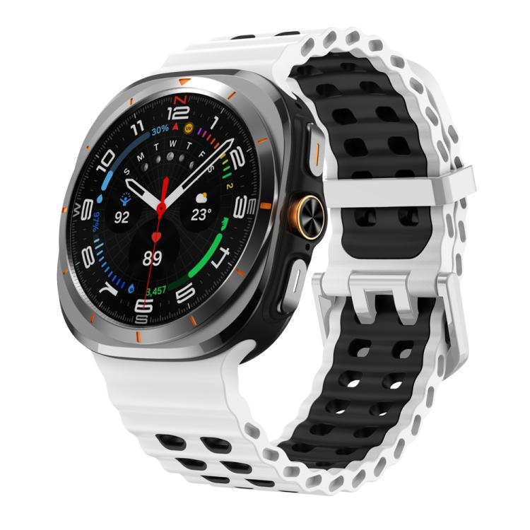 Ocean Two Color Dual-Row Hole Silver Buckle Silicone Watch Band, For Samsung Galaxy Watch Ultra / Ultra 2025