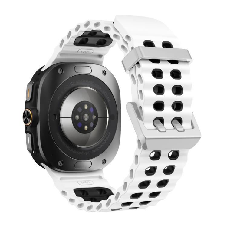 Ocean Two Color Dual-Row Hole Silver Buckle Silicone Watch Band, For Samsung Galaxy Watch Ultra / Ultra 2025