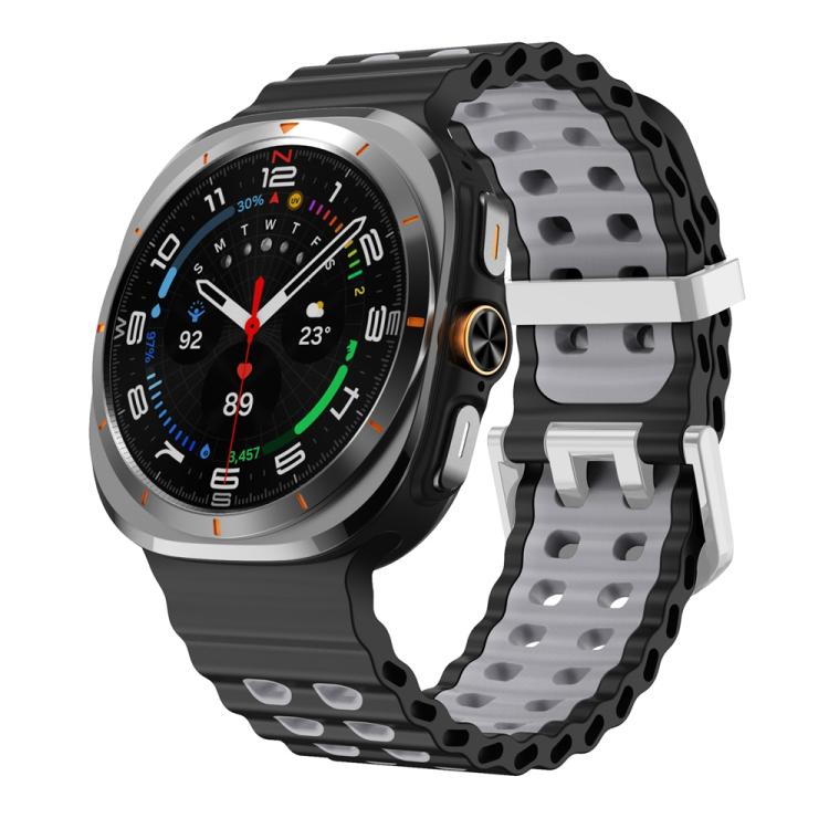 Ocean Two Color Dual-Row Hole Silver Buckle Silicone Watch Band, For Samsung Galaxy Watch Ultra / Ultra 2025