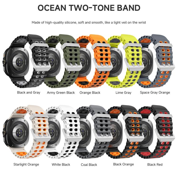 Ocean Two Color Dual-Row Hole Silver Buckle Silicone Watch Band, For Samsung Galaxy Watch Ultra / Ultra 2025