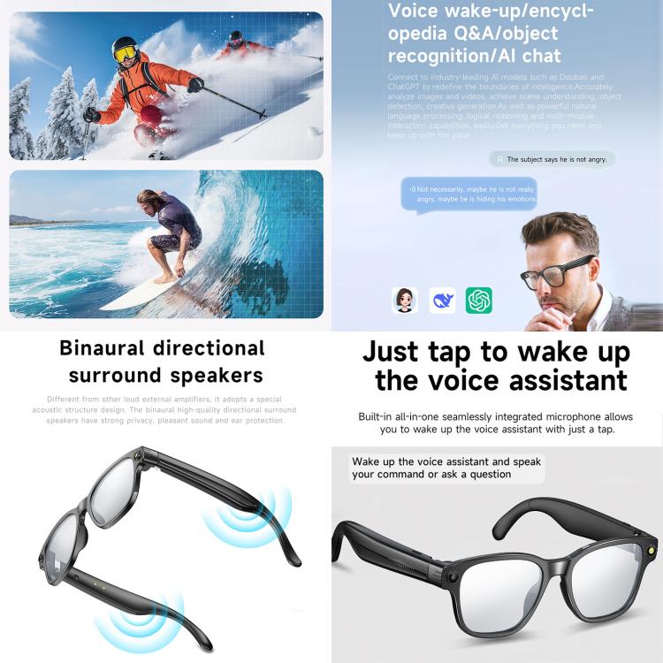 L801 Smart Glasses with 8MP HD Camera Video Recording WiFi Transmission Al Smart Voice Assistant Smart Wearable Headset