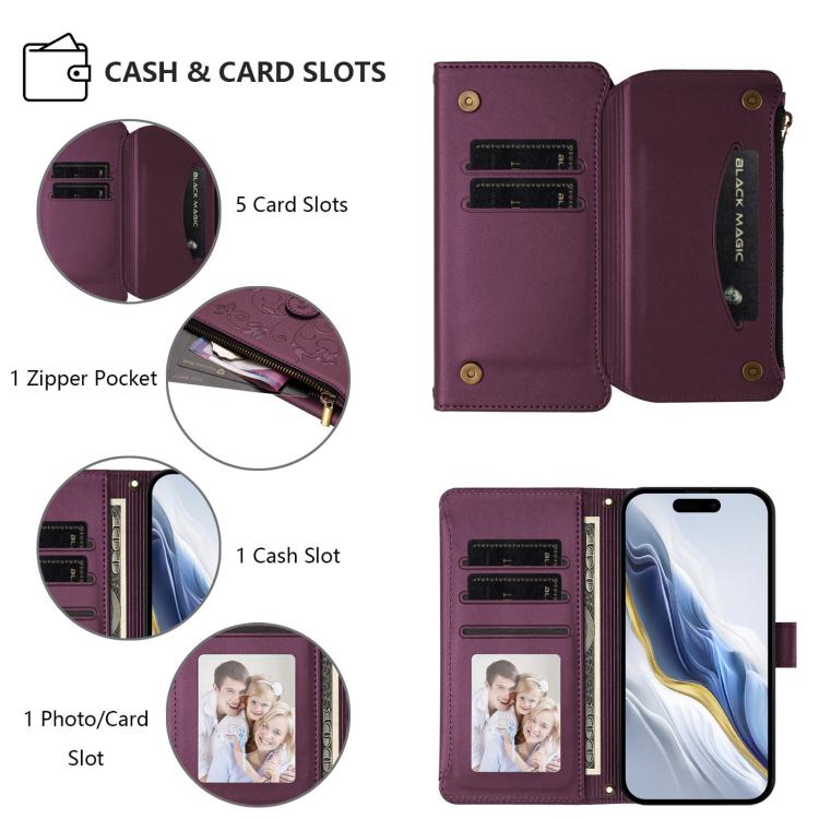 Butterfly Love Flower Multi-card Zipper Wallet Leather Phone Case, For iPhone 17e / 16e, For iPhone 17 Pro Max, For iPhone 17 Pro, For iPhone 17, For iPhone Air, For iPhone 16 Pro Max