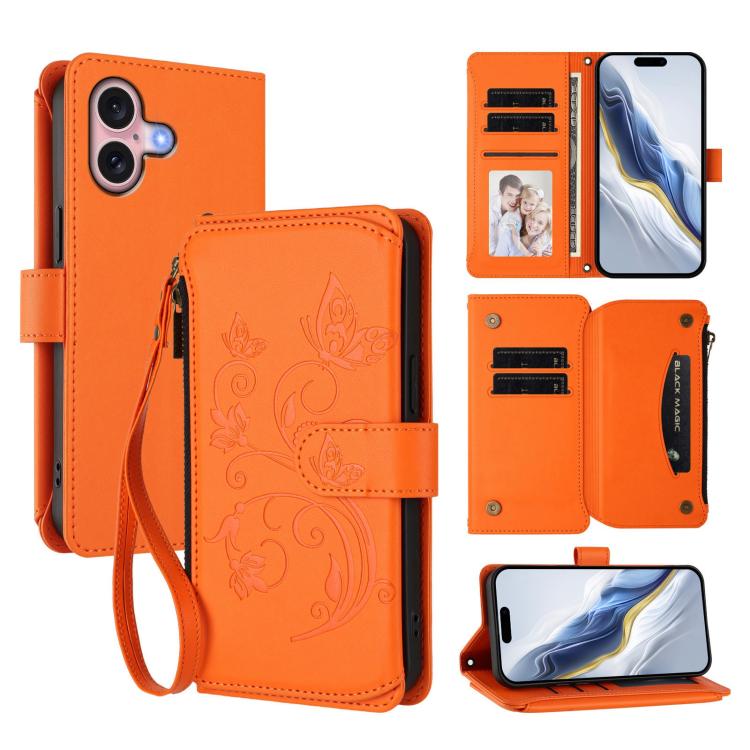 Butterfly Love Flower Multi-card Zipper Wallet Leather Phone Case, For iPhone 16 Pro, For iPhone 16 Plus, For iPhone 16, For iPhone 15 Pro Max, For iPhone 15 Pro, For iPhone 15 Plus