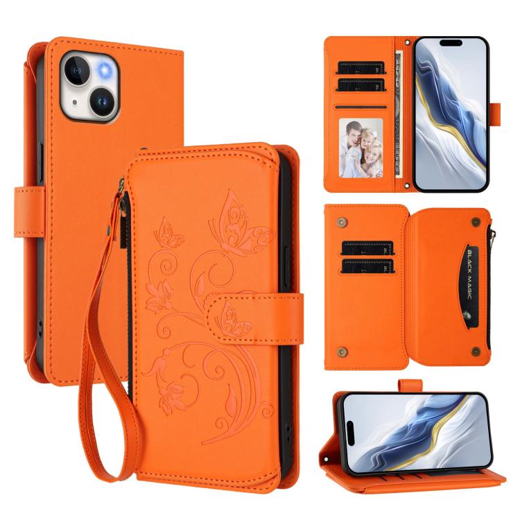 Butterfly Love Flower Multi-card Zipper Wallet Leather Phone Case, For iPhone 13 Pro Max, For iPhone 13 Pro, For iPhone 13 mini, For iPhone 12 / 12 Pro, For iPhone 12 Pro Max, For iPhone 12 mini