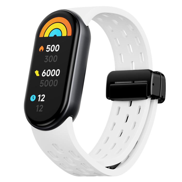 xDfind Holes Magnetic Black Buckle Silicone Watch Band, For Xiaomi Smart Band 10 / 9 / 8