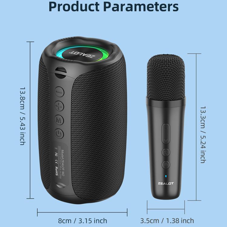 Zealot M2 8W Portable Outdoor RGB Bluetooth Speaker, with 2pcs Microphones, with 1pc Microphone