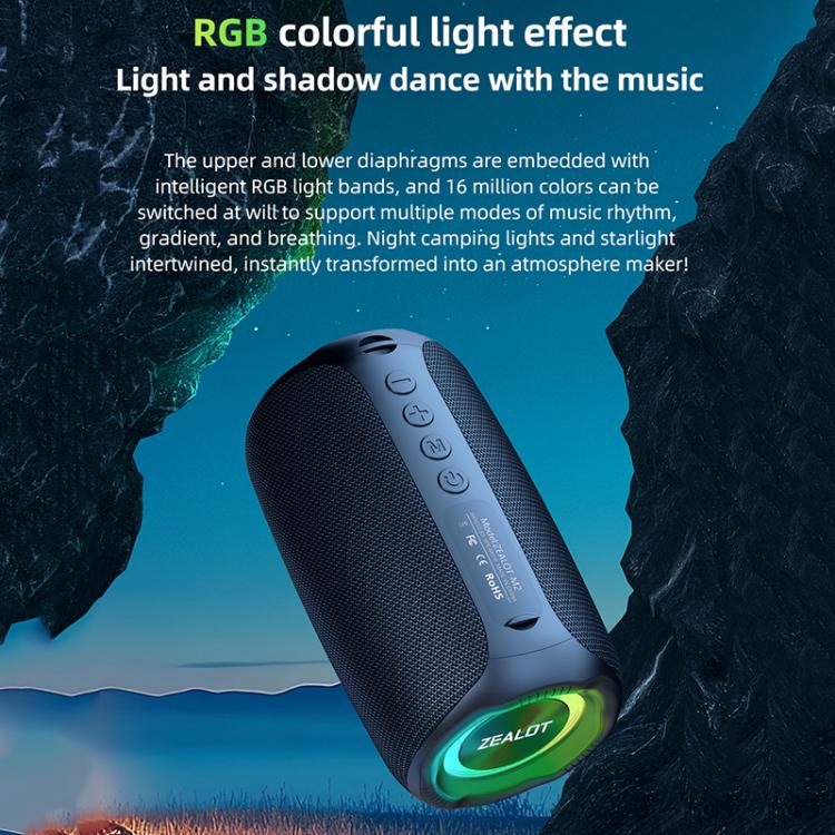 Zealot M2 8W Portable Outdoor RGB Bluetooth Speaker, with 2pcs Microphones, with 1pc Microphone
