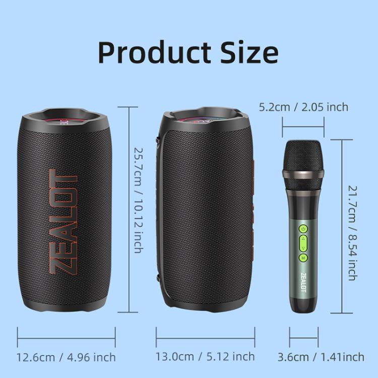 Zealot S76 50W Portable Outdoor RGB Bluetooth Speaker, with 2pcs Microphones, with 1pc Microphone, without Microphone