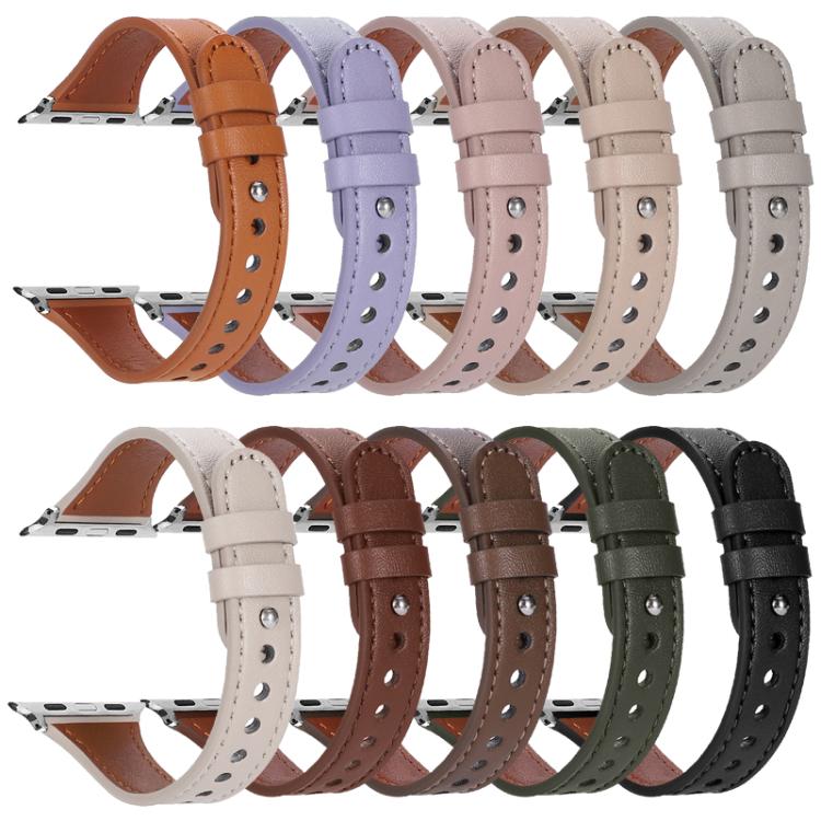 xDfind Double Ring Single Rivet Genuine Leather Watch Band, For Apple Watch 42 / 44 / 45 / 46 / 49mm, For Apple Watch 38 / 40 / 41 / S10 42mm