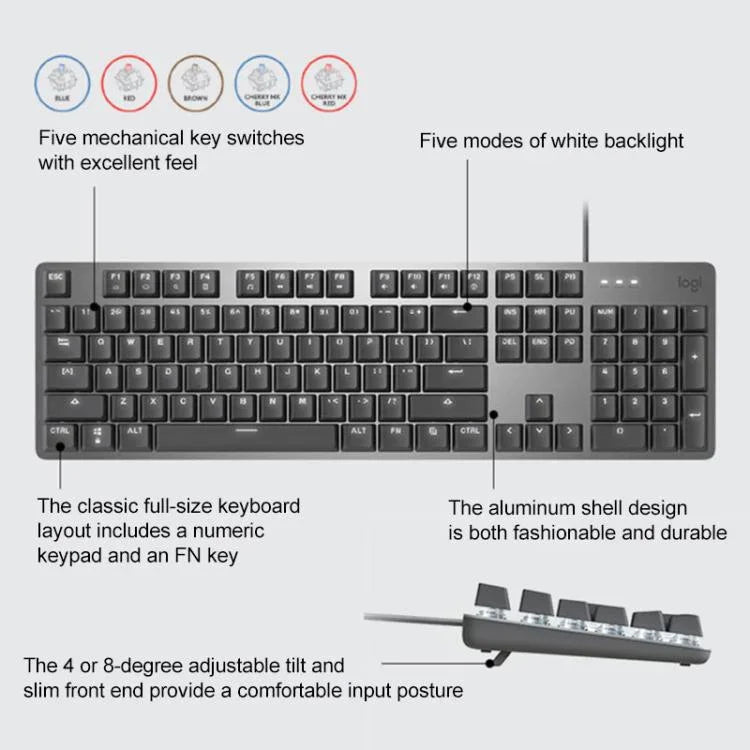 Logitech K845 Backlit Mechanical Wired Keyboard, Cable Length: 1.8m, Longhua Brown Axis, Longhua Red Axis