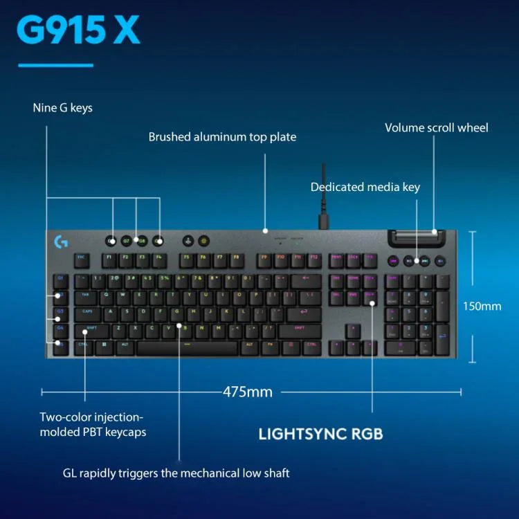 Logitech G915 X Wired Low Profile Gaming Keyboard