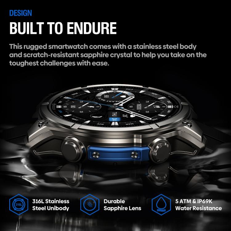 Zeblaze Vibe 8 Rugged Outdoor Smart Watch 1.43 inch Screen 5 ATM & IP69K Built-in Flashlight