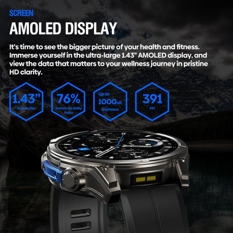 Zeblaze Vibe 8 Rugged Outdoor Smart Watch 1.43 inch Screen 5 ATM & IP69K Built-in Flashlight