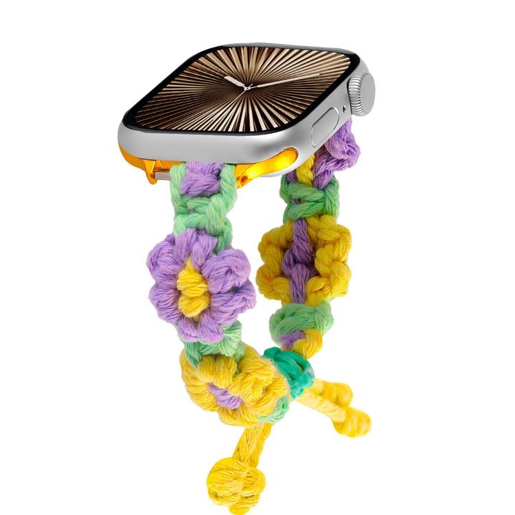 Hemp Rope Woven Flowers Drawstring Watch Band, For Apple Watch 46mm / 49mm / 45mm / 44mm, For Apple Watch 42mm / 41mm / 40mm / 38mm