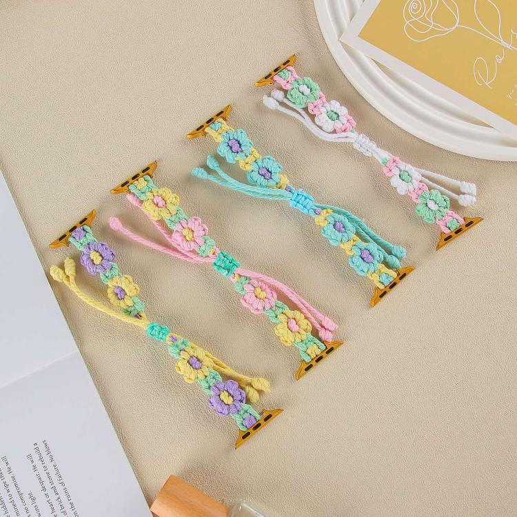 Hemp Rope Woven Flowers Drawstring Watch Band, For Apple Watch 46mm / 49mm / 45mm / 44mm, For Apple Watch 42mm / 41mm / 40mm / 38mm