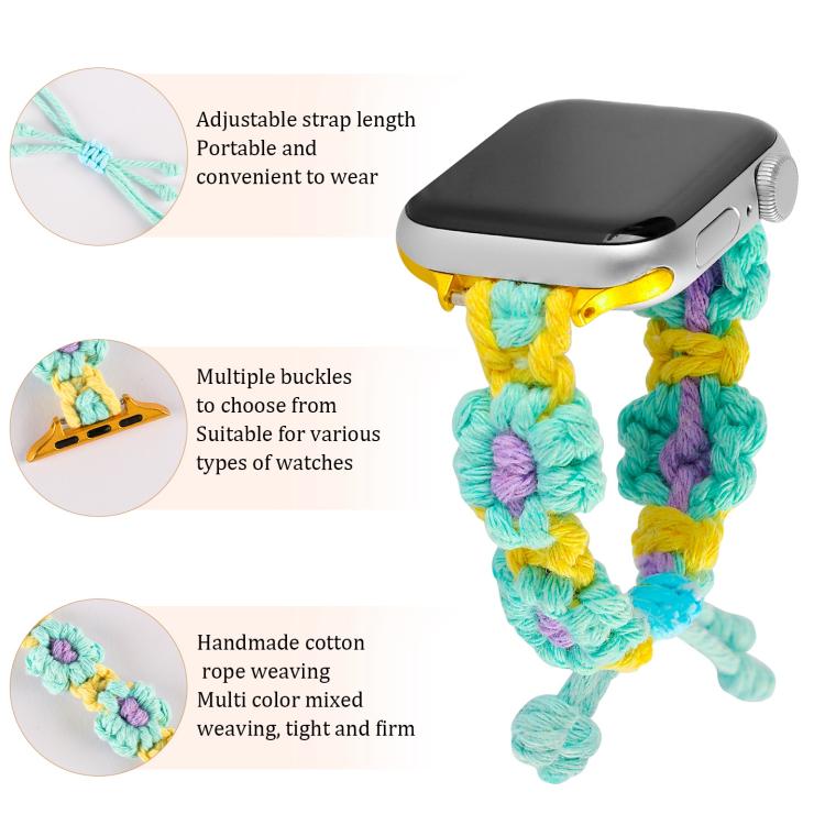 Hemp Rope Woven Flowers Drawstring Watch Band, For Apple Watch 46mm / 49mm / 45mm / 44mm, For Apple Watch 42mm / 41mm / 40mm / 38mm