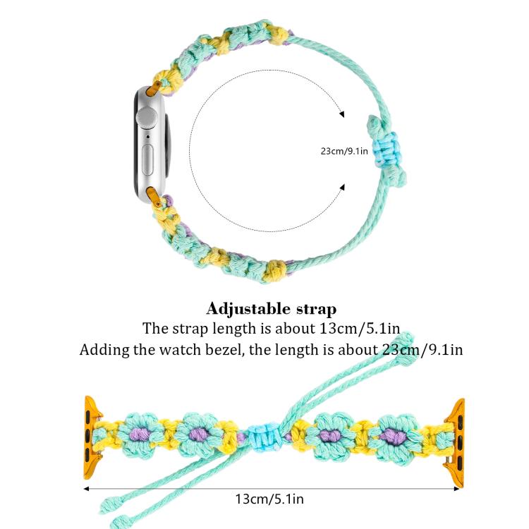 Hemp Rope Woven Flowers Drawstring Watch Band, For Apple Watch 46mm / 49mm / 45mm / 44mm, For Apple Watch 42mm / 41mm / 40mm / 38mm