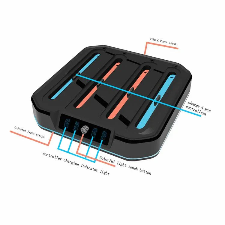 KJH NS2-026 4 in 1 Game Controller Charging Stand with RGB Light, KJH-NS2-026