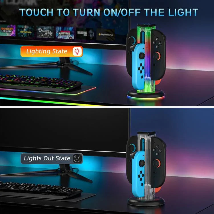 JYS NS2318 4 in 1 Game Controller Charging Dock with RGB Light, For Nintendo Switch 1 / 2, JYS-NS2318