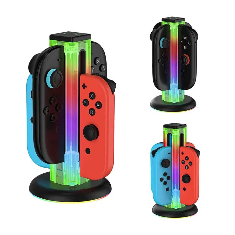 JYS NS2318 4 in 1 Game Controller Charging Dock with RGB Light, For Nintendo Switch 1 / 2, JYS-NS2318