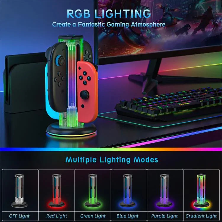 JYS NS2318 4 in 1 Game Controller Charging Dock with RGB Light, For Nintendo Switch 1 / 2, JYS-NS2318
