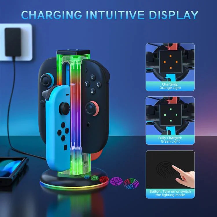 JYS NS2318 4 in 1 Game Controller Charging Dock with RGB Light, For Nintendo Switch 1 / 2, JYS-NS2318