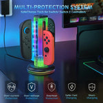 JYS NS2318 4 in 1 Game Controller Charging Dock with RGB Light, For Nintendo Switch 1 / 2, JYS-NS2318