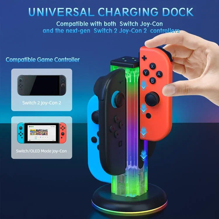 JYS NS2318 4 in 1 Game Controller Charging Dock with RGB Light, For Nintendo Switch 1 / 2, JYS-NS2318