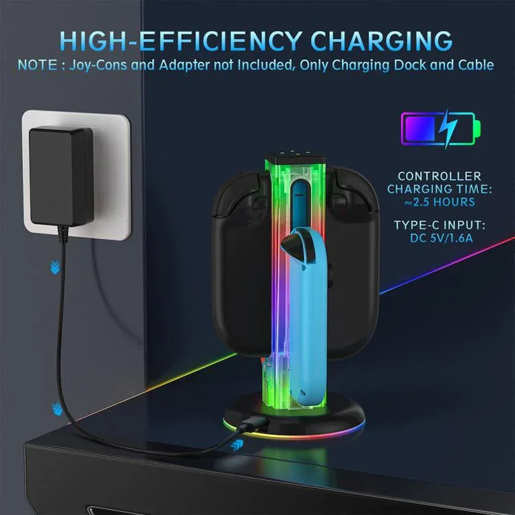 JYS NS2318 4 in 1 Game Controller Charging Dock with RGB Light, For Nintendo Switch 1 / 2, JYS-NS2318