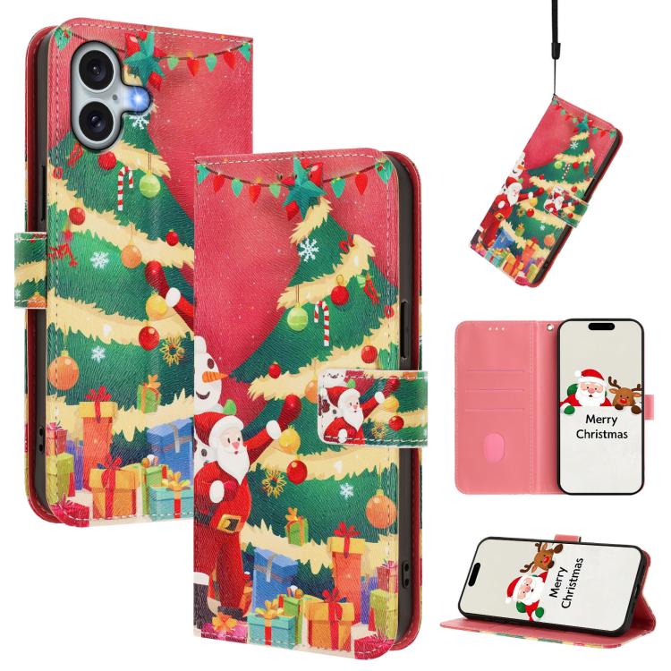 Christmas Series Buckle Leather Phone Case with Hand Strap, For iPhone 17e / 16e, For iPhone 17 Pro Max, For iPhone 17 Pro, For iPhone 17, For iPhone Air, For iPhone 16 Pro Max, For iPhone 16 Pro, For iPhone 16 Plus