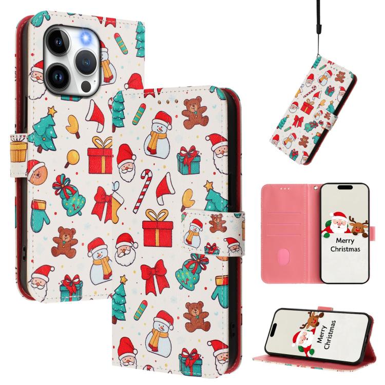 Christmas Series Buckle Leather Phone Case with Hand Strap, For iPhone 17e / 16e, For iPhone 17 Pro Max, For iPhone 17 Pro, For iPhone 17, For iPhone Air, For iPhone 16 Pro Max, For iPhone 16 Pro, For iPhone 16 Plus