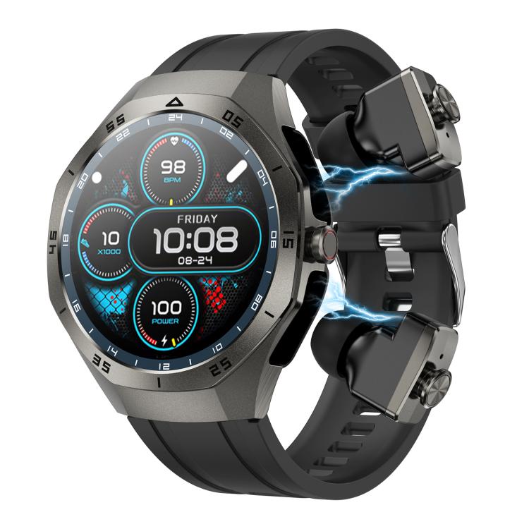 F38 Dual-ear Bluetooth Earphone Smart Watch IP67 Supports Heart Rate Monitoring, Silicone, Leather, Steel