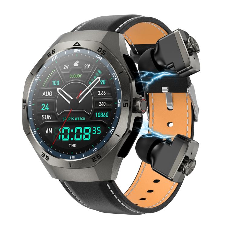 F38 Dual-ear Bluetooth Earphone Smart Watch IP67 Supports Heart Rate Monitoring, Silicone, Leather, Steel