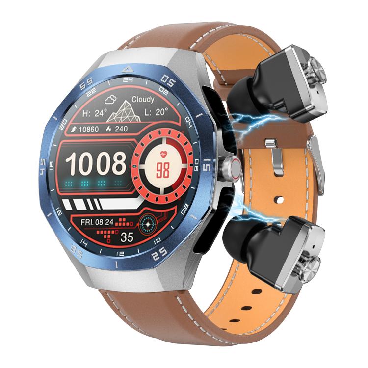 F38 Dual-ear Bluetooth Earphone Smart Watch IP67 Supports Heart Rate Monitoring, Silicone, Leather, Steel