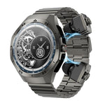 F38 Dual-ear Bluetooth Earphone Smart Watch IP67 Supports Heart Rate Monitoring, Silicone, Leather, Steel