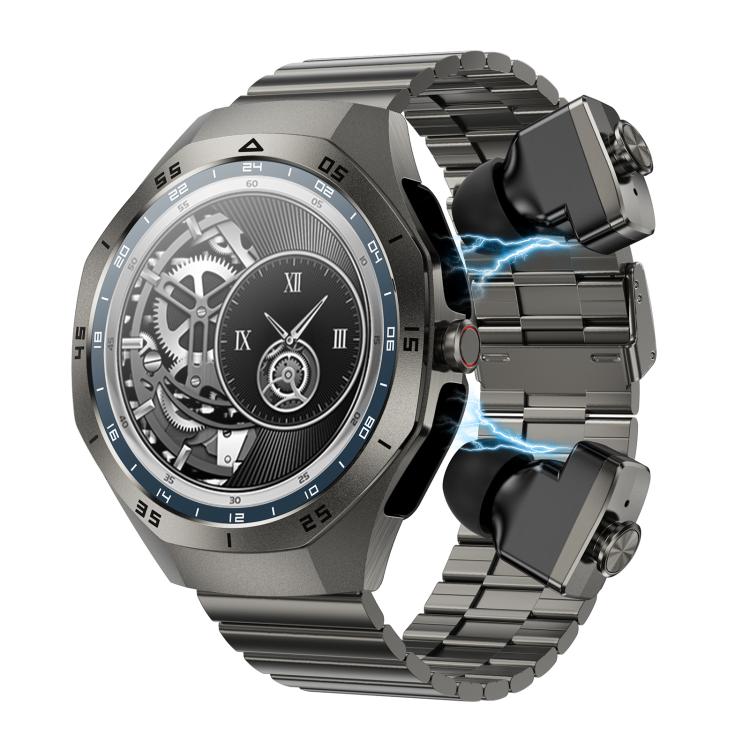 F38 Dual-ear Bluetooth Earphone Smart Watch IP67 Supports Heart Rate Monitoring, Silicone, Leather, Steel