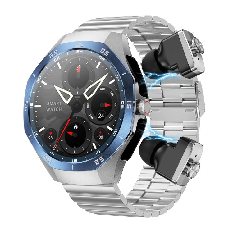 F38 Dual-ear Bluetooth Earphone Smart Watch IP67 Supports Heart Rate Monitoring, Silicone, Leather, Steel