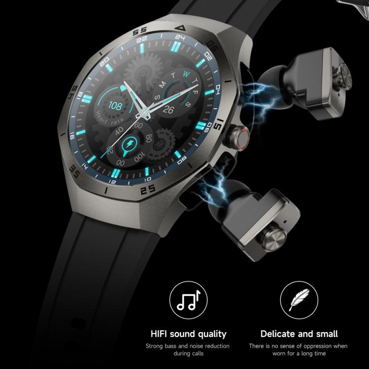 F38 Dual-ear Bluetooth Earphone Smart Watch IP67 Supports Heart Rate Monitoring, Silicone, Leather, Steel