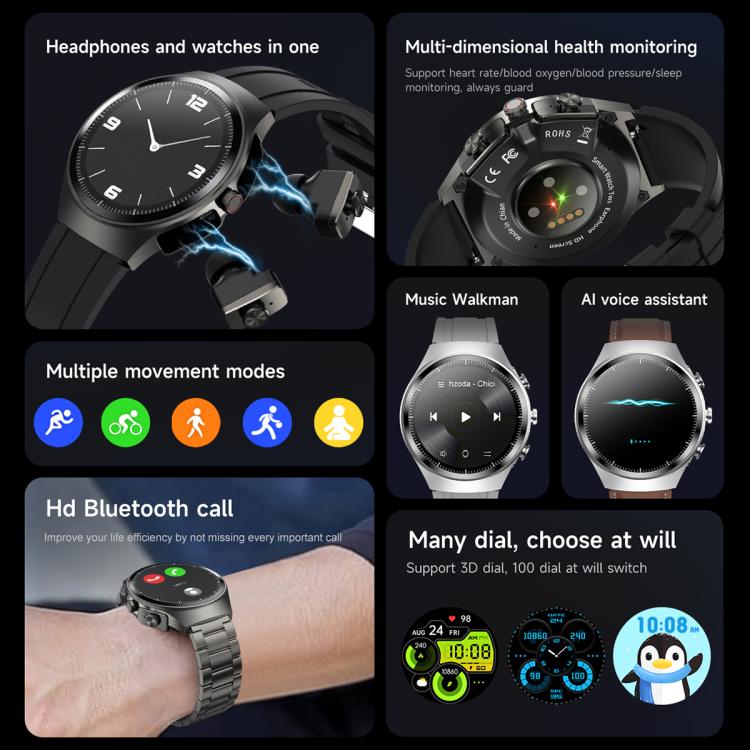 F39 1.43 inch AMOLED Screen 2 in 1 Bluetooth Earphone Smart Watch, Support Bluetooth Call / NFC