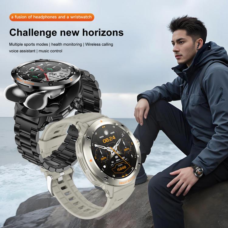 D13 2 in 1 Bluetooth Earphone Smart Call Watch, Support Bluetooth Call / NFC / Health Monitoring, Silicone Strap, 3-Bead Steel Strap, Milanese Steel Strap