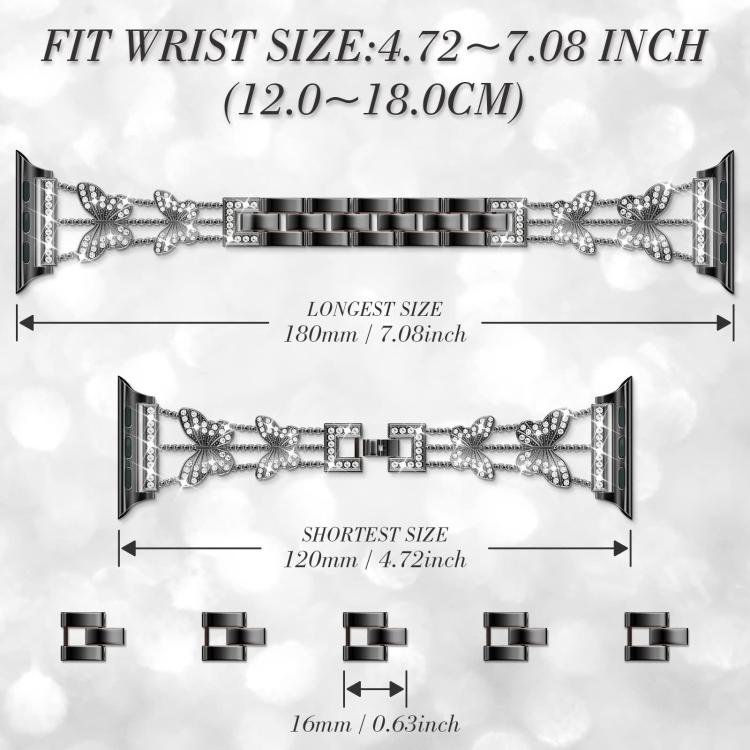xDfind Butterfly-shaped Diamond Metal Watch Band, For Apple Watch 42 / 44 / 45 / 46 / 49mm, For Apple Watch 38 / 40 / 41 / S10 42mm