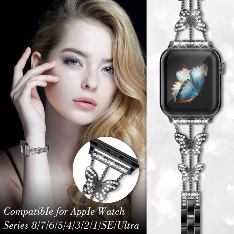xDfind Butterfly-shaped Diamond Metal Watch Band, For Apple Watch 42 / 44 / 45 / 46 / 49mm, For Apple Watch 38 / 40 / 41 / S10 42mm