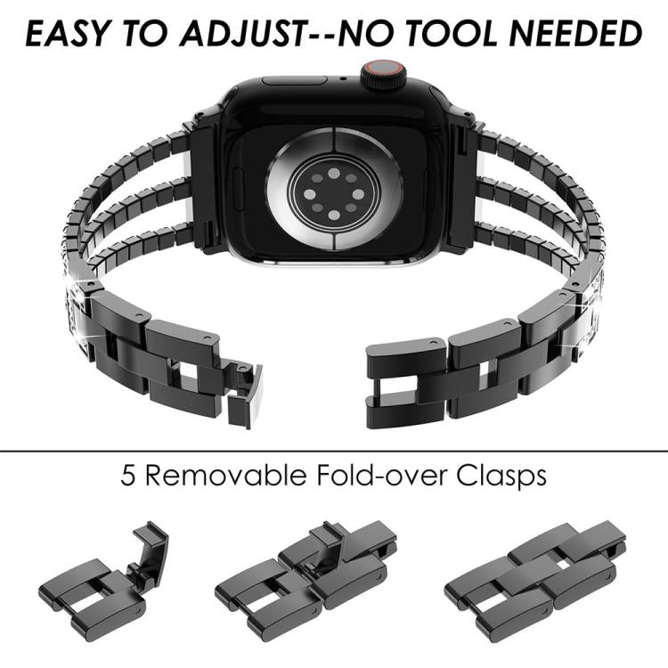 xDfind Three Diamond Metal Watch Band, For Apple Watch 42 / 44 / 45 / 46 / 49mm, For Apple Watch 38 / 40 / 41 / S10 42mm