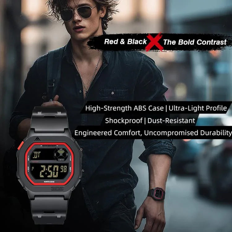 ساعة إلكترونية مضيئة مقاومة للماء بشاشة مربعة عرض واحد من NORTH EDGE X1 للخارجية