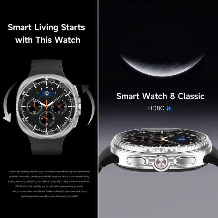 HD8C 1.43 inch BT5.4 Rotate Dial Smart Watch, Support Bluetooth Call / Sleep / Blood Oxygen / Heart Rate / Blood Pressure Health Monitor