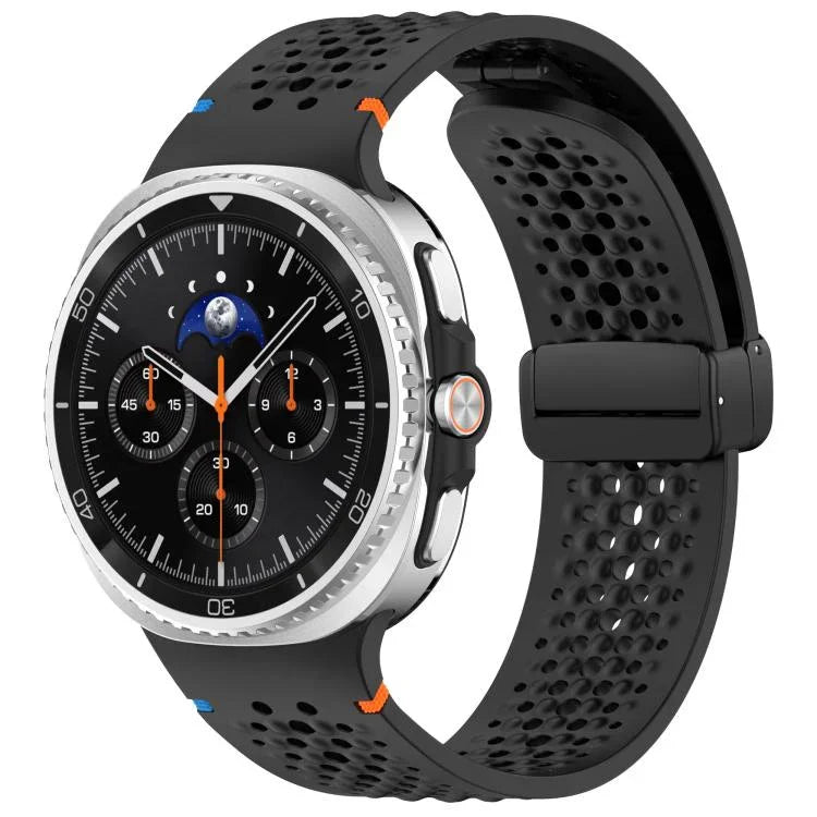 xDfind Magnetic Black Buckle Honeycomb Breathable Silicone Watch Band, For Samsung Galaxy Watch8 / Watch8 Classic