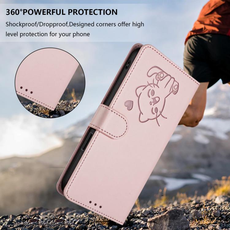 Embossed Heart Cat Leather Phone Case with Hand Strap, For iPhone Air, For iPhone 16 Pro Max, For iPhone 16 Pro, For iPhone 16 Plus
