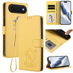 Embossed Heart Cat Leather Phone Case with Hand Strap, For iPhone Air, For iPhone 16 Pro Max, For iPhone 16 Pro, For iPhone 16 Plus
