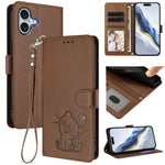 Embossed Heart Cat Leather Phone Case with Hand Strap, For iPhone Air, For iPhone 16 Pro Max, For iPhone 16 Pro, For iPhone 16 Plus
